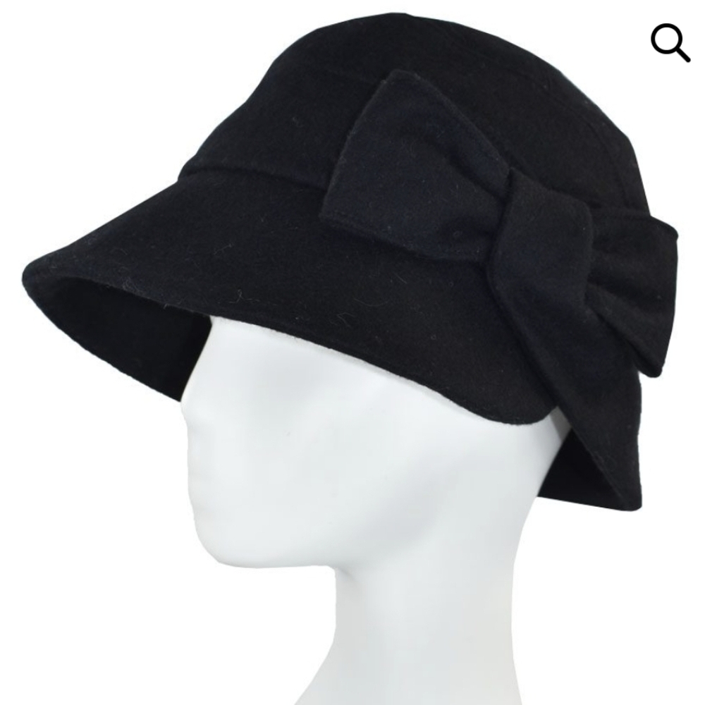 Dupatta Adelaide Black Wool Blend Cloche Hat - OSFM